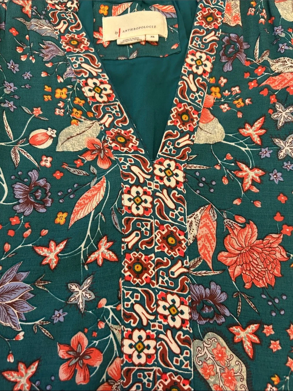 Anthropologie XS Zenia Green Floral V-Neck Dress - Picture 13 of 15